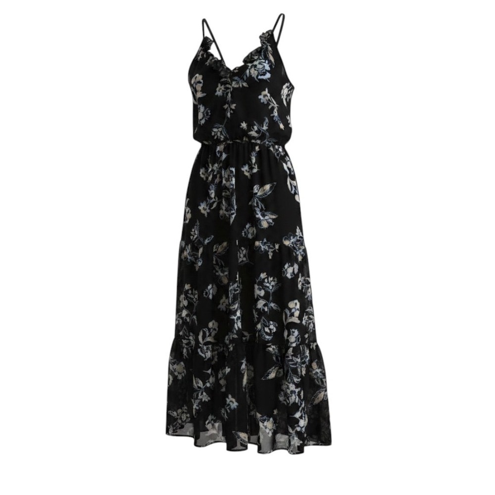 Wallflower Black Floral Tiered Maxi Dress Dark Romantic Grunge Boho Ruffle Small